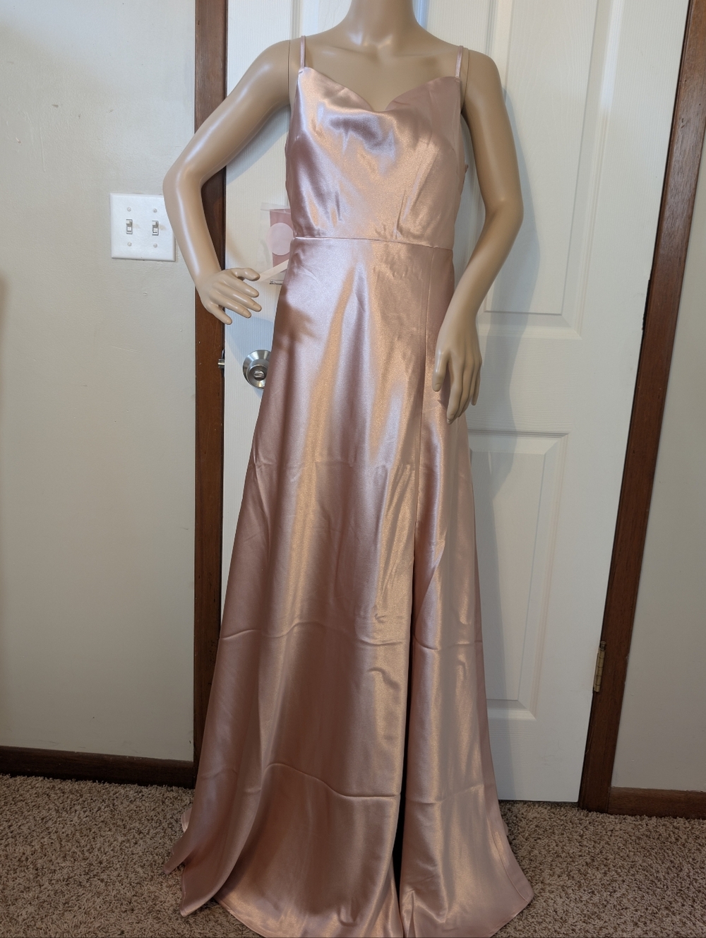 NWT Birdy Grey Lisa Long Rose Gold Satin Cowl Neck Prom/Bridesmaid Dress/Gown
